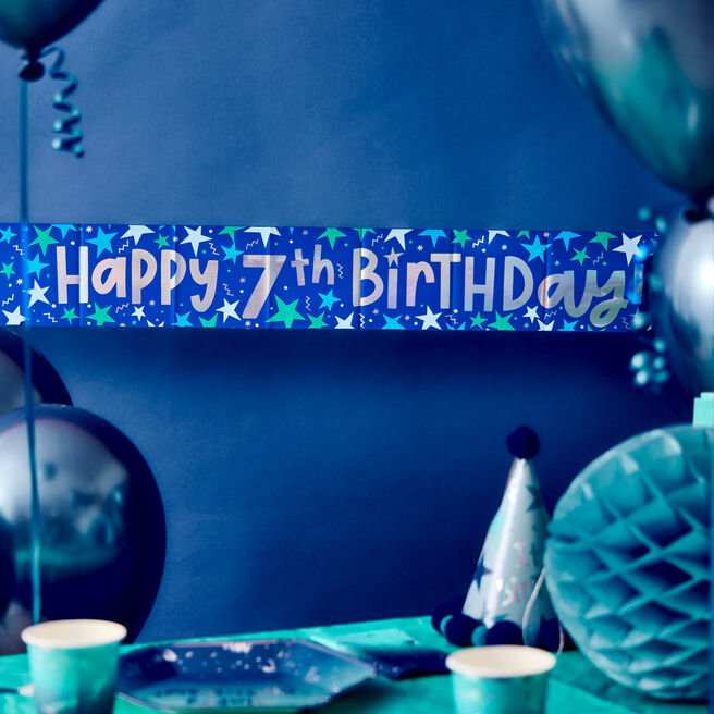 Happy 7th Birthday Banner - Blue