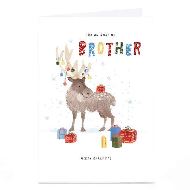 Christmas Card - Reindeer Bauble Antlers and Presents, Brother