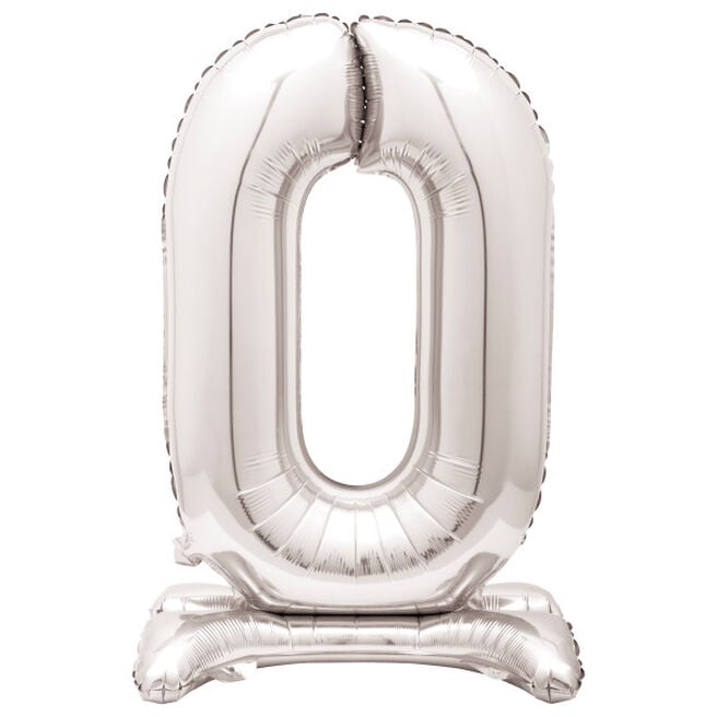 30-Inch Silver Air-Fill Standing Number 0 Table Balloon