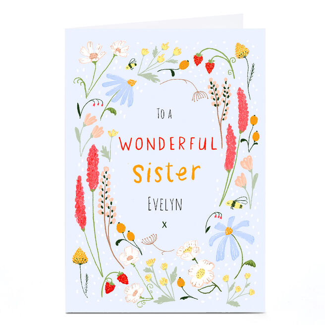 Personalised Emma Valenghi Birthday Card - Blue Floral, Sister