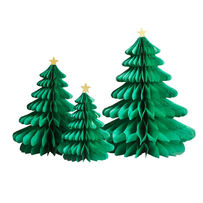 Green Honeycomb Christmas Trees - Pack of 3