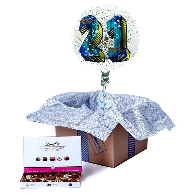 21st Birthday Balloon & Lindt Chocolate Box - FREE GIFT CARD!