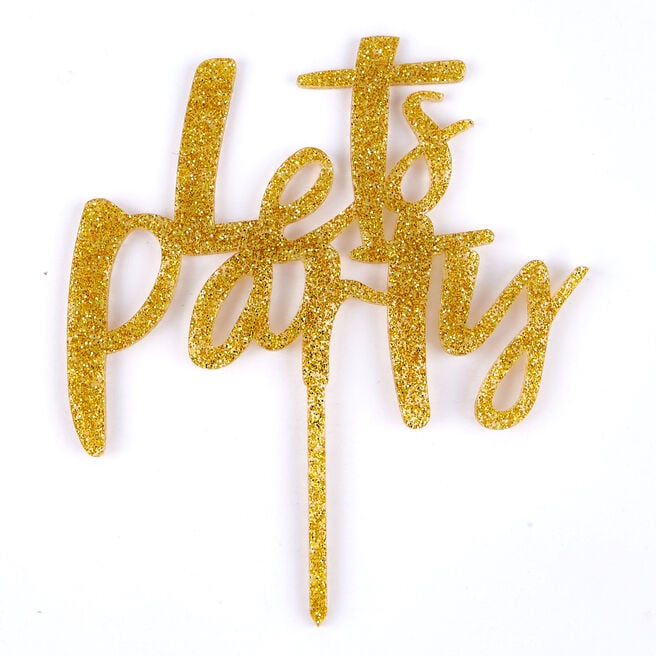 Glittery Gold Let's Party Cake Topper