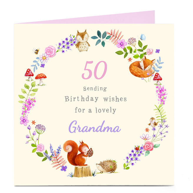 Personalised Birthday Card - Lovely Wishes Woodland Wreath, Editable Age