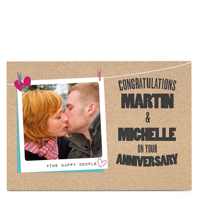 Photo Anniversary Card - Happy Couple Hanging Polaroid