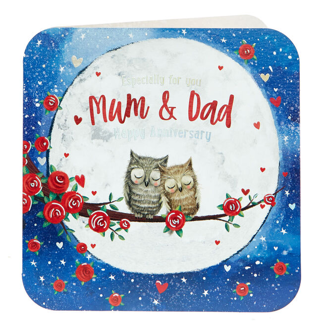 Anniversary Card - Mum & Dad, Owl Couple 