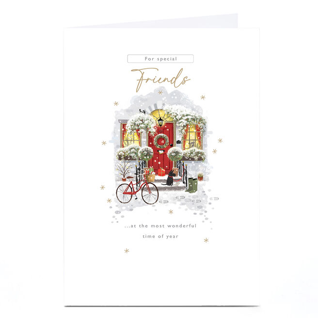 Personalised Christmas Card - Snowy Door Scene, Friends