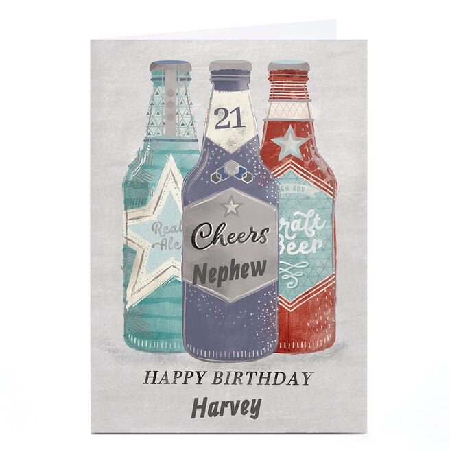 Personalised Birthday Card - Beer Bottles, Editable Age