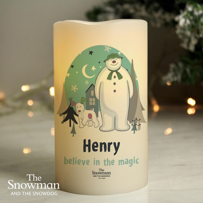 Personalised The Snowman & the Snowdog LED Candle