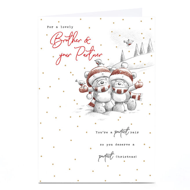 Personalised Christmas Card - Bears in The Snow, Brother & Partner 
