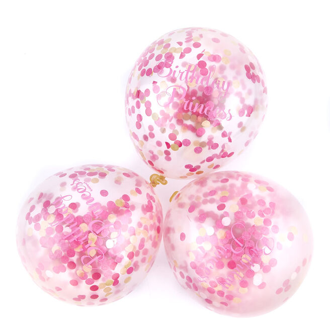 Birthday Princess Pink Confetti Balloons - Pack Of 6