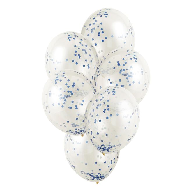 12-Inch Blue Confetti Balloons - Pack of 6