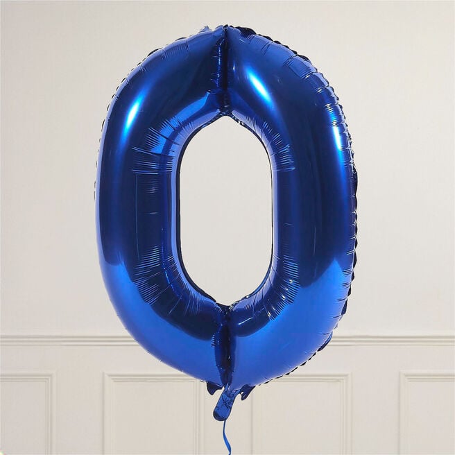 Blue Number 0 Giant Foil Helium Balloon - INFLATED 
