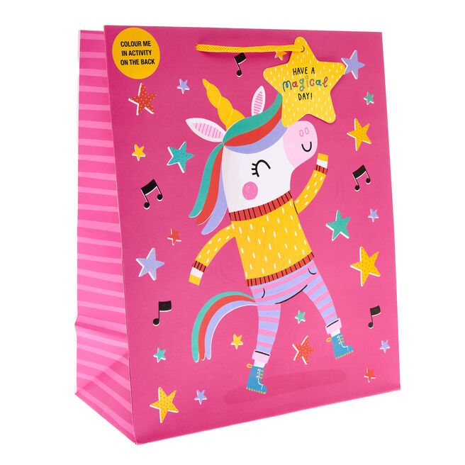 Unicorn Large Portrait Gift Bag With Colour-In Activity