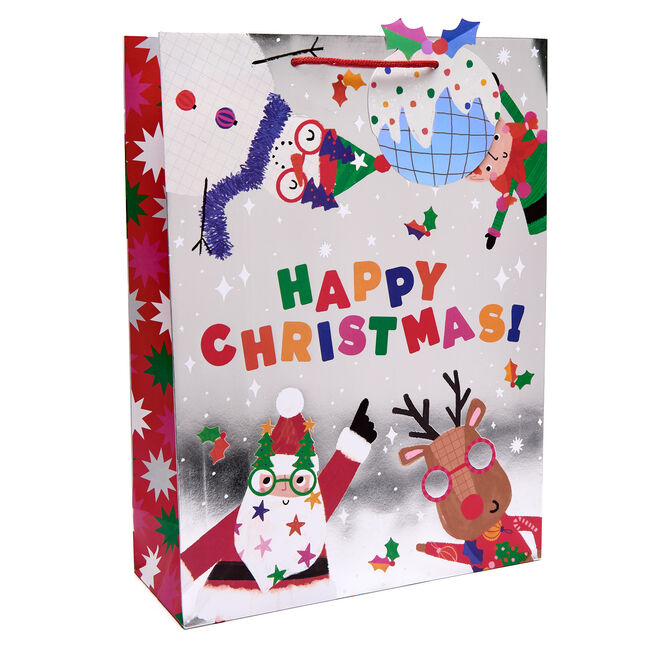 Silver Christmas Characters Extra Large Portrait Gift Bag