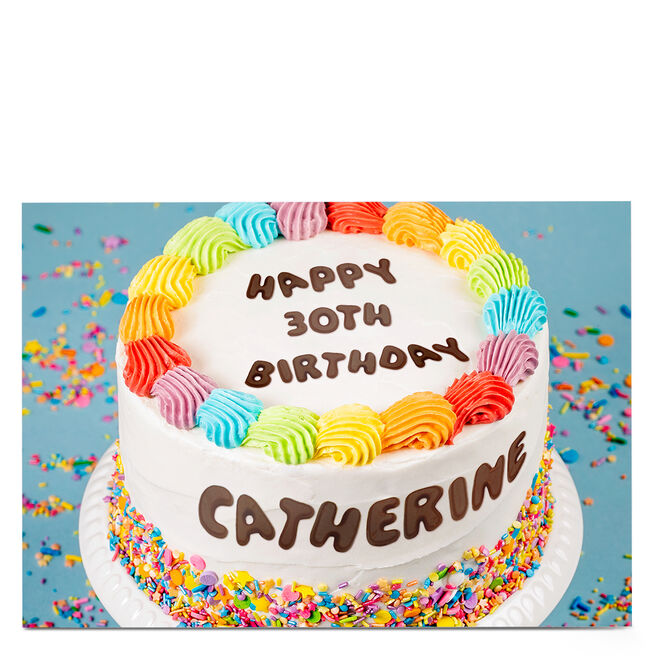 Personalised Birthday Card - Rainbow Cake Icing, Editable Age