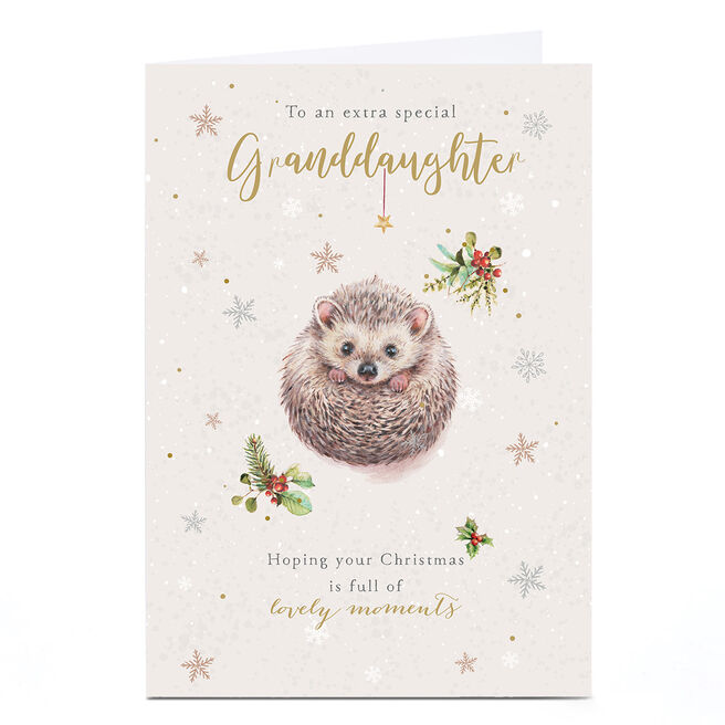 Personalised Christmas Card - Hedgehog Curled Up, Granddaughter