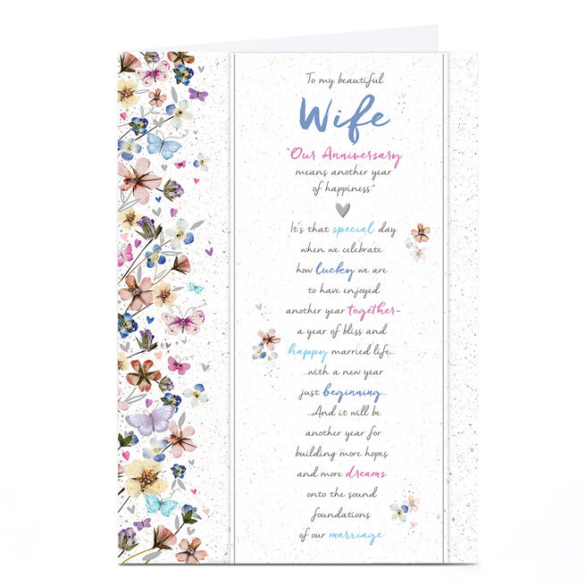 Personalised Anniversary Card - Floral with Butterflies, Wife