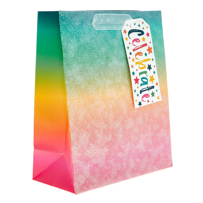 Medium Portrait Rainbow Glitter Gift Bag