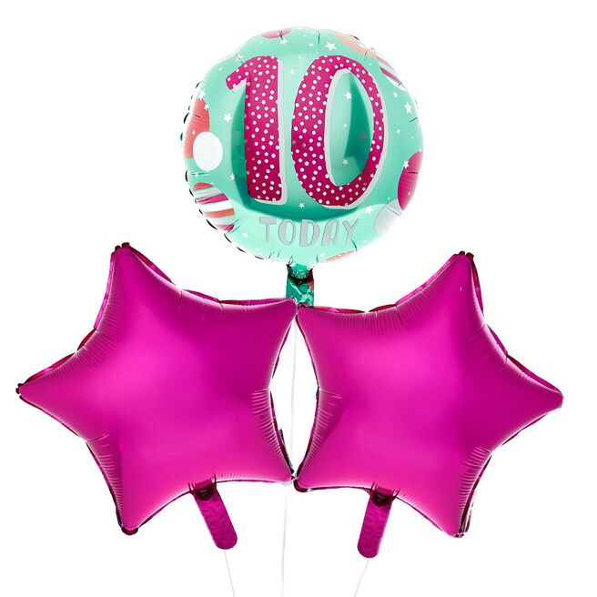 Pink & Mint 10th Birthday Balloon Bouquet - DELIVERED INFLATED!
