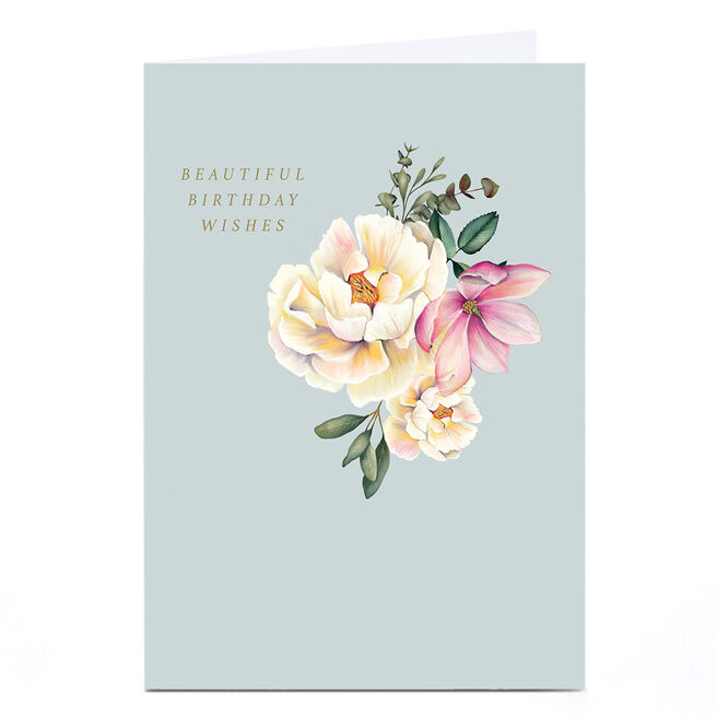 Personalised Birthday Card - Beautiful Birthday Wishes Grey Floral