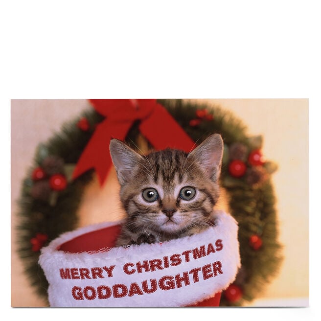 Personalised Christmas Card - Christmas Cat - Goddaughter