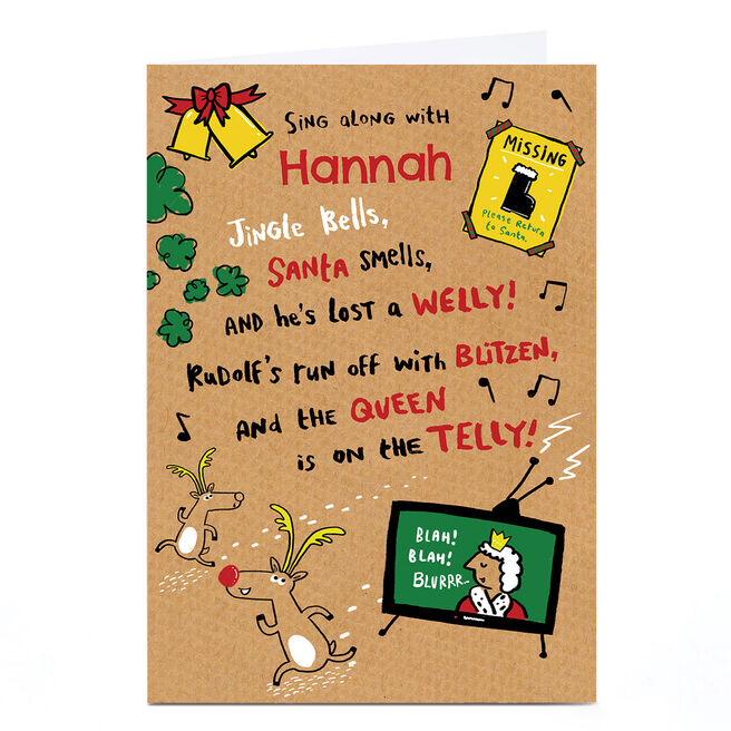 Personalised Hew Ma Christmas Card - Jingle Bells Santa Smells