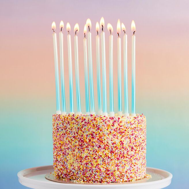 Blue Tall Ombre Skinny Cake Candles - Pack of 12