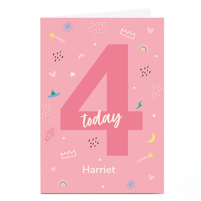 Personalised Frances Wilson 4th Birthday Card - Pink 4 Today