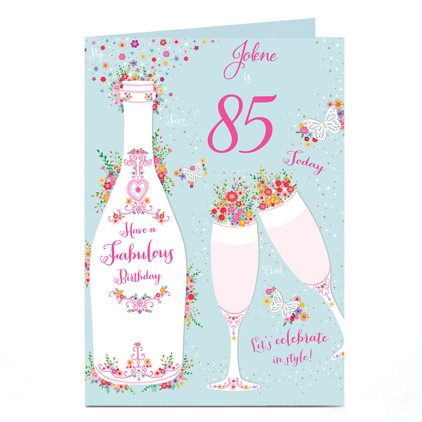 Buy Personalised Birthday Card - Floral Champagne Bottle & Flutes for ...