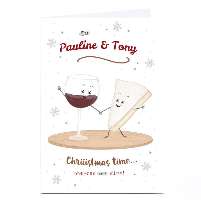 Personalised Christmas Card - Cheese and Wine