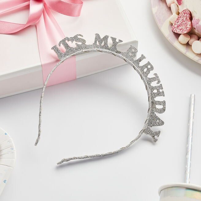 Metallic Silver Its My Birthday Glitter Headband