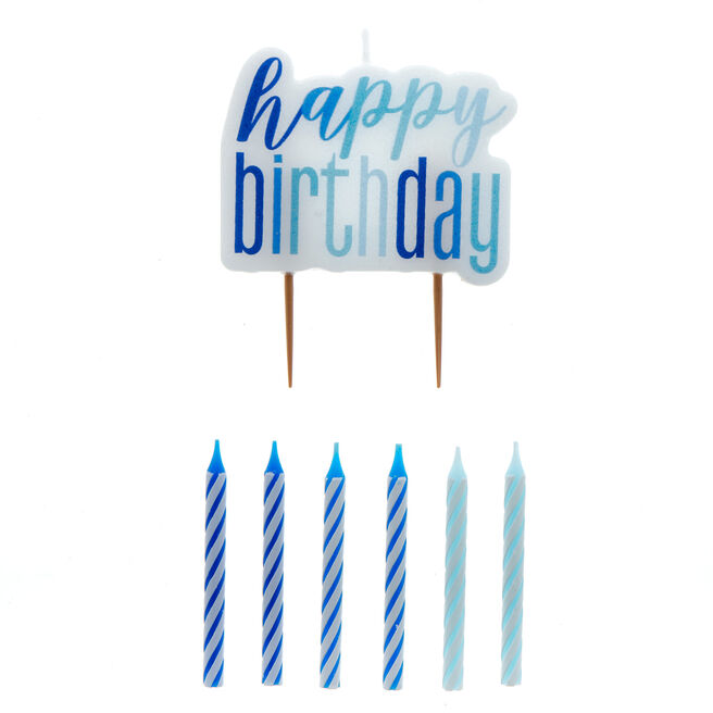 Blue & Silver Happy Birthday Candle Set