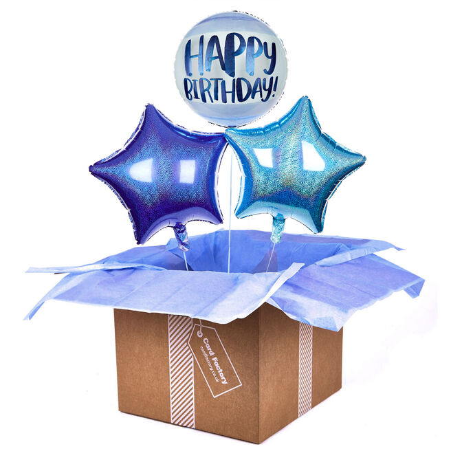 Blue Watercolour Happy Birthday Balloon Bouquet - DELIVERED INFLATED!