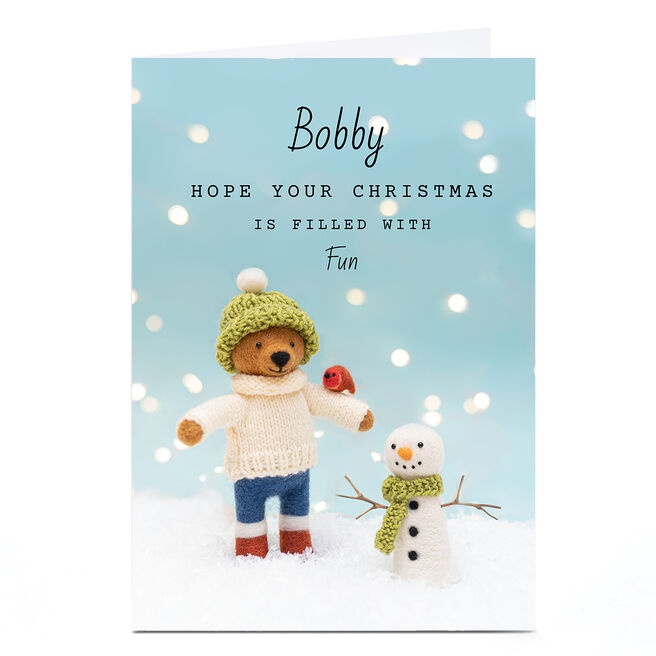 Personalised Lemon & Sugar Christmas Card - Bear & Snowman