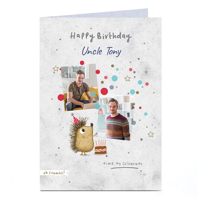 Photo Birthday Card - Cake & Cute Hedgehog