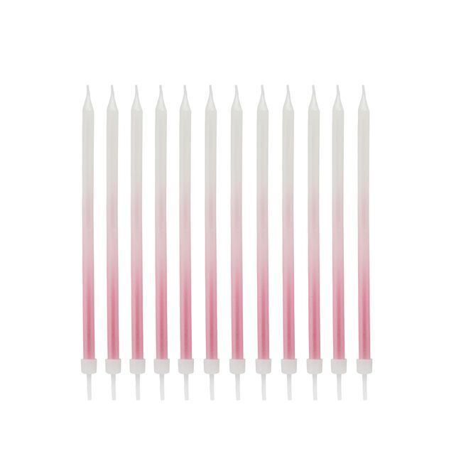 Pink Tall Ombre Skinny Cake Candles - Pack of 12