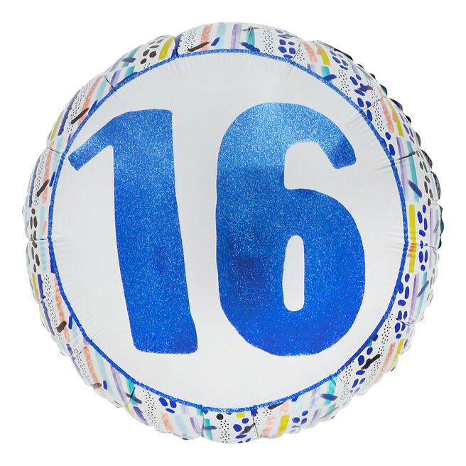 Blue Patterned 16th Birthday 18-Inch Foil Helium Balloon