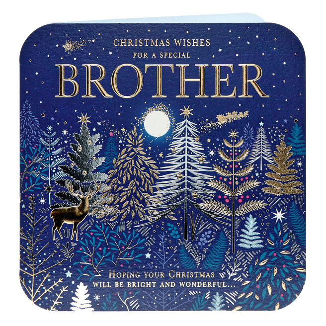 Brother Navy Trees & Moon Christmas Card