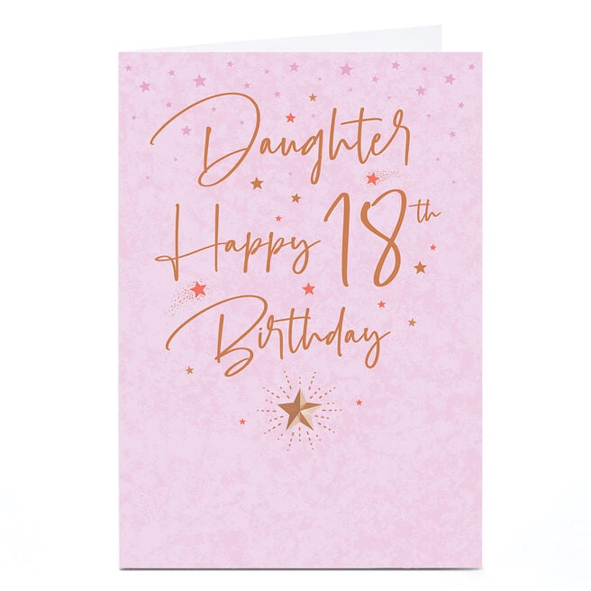Personalised 18th Birthday Card - Pink Stars and Gold Script, Daughter