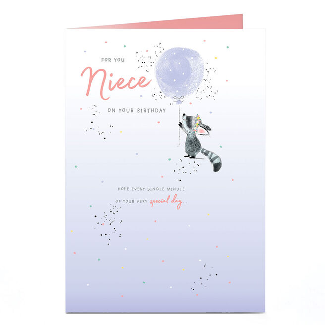 Birthday Card - Raccoon Sparkle Balloon, Niece