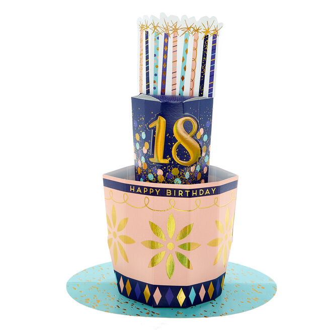 3D Pop-Out 18th Birthday Card - Pink Cake