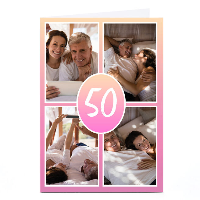 Personalised 50th Milestone Age Photo Card - Pink Gradient, Editable Age