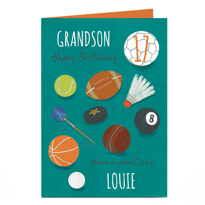 Personalised Birthday Card - Sport Equipment, Editable Age & Recipient