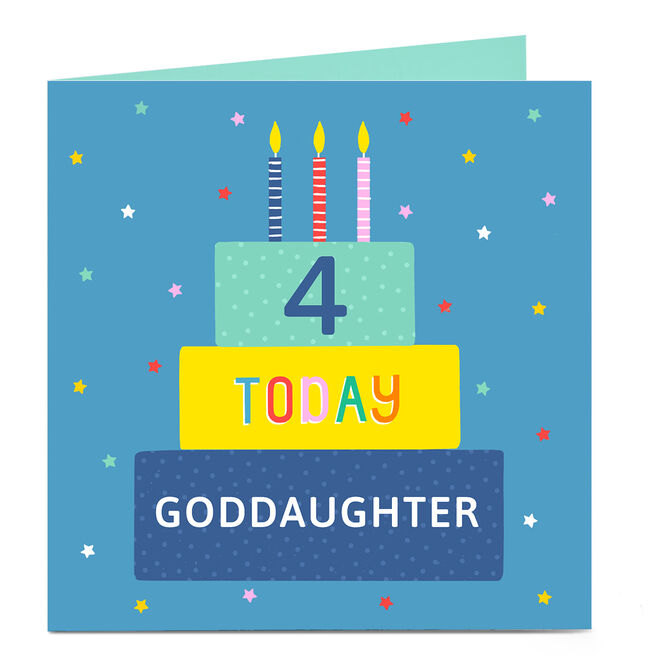 Personalised Birthday Card - Goddaughter Cake & Stars, Editable Age