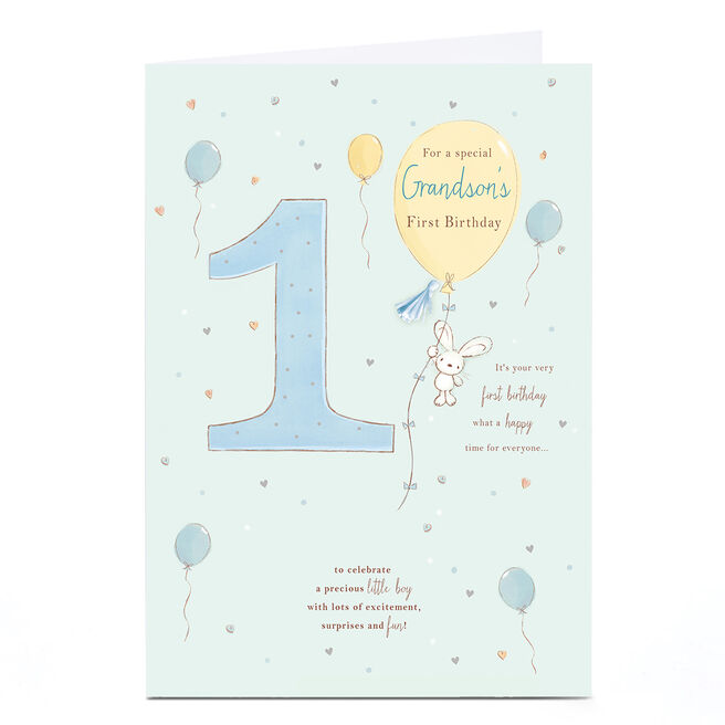Personalised 1st Birthday Card - Bunny and Balloons, Grandson