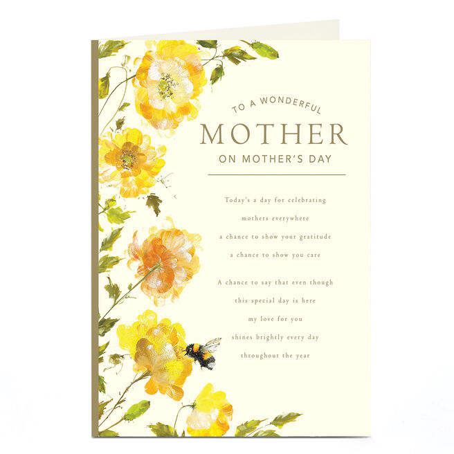 Mother's Day Card - Yellow Flowes and Bumble Bee, Mother