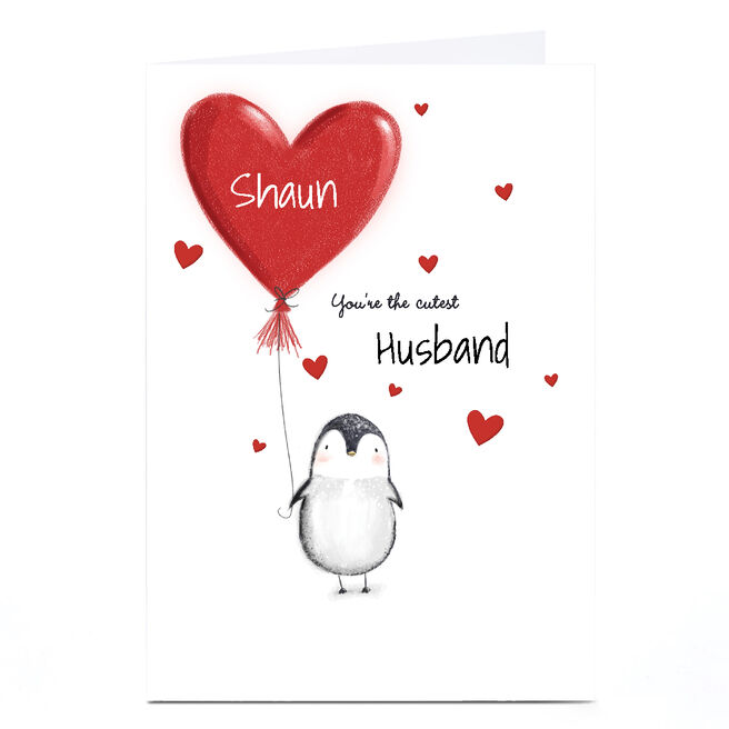 Personalised Valentine's Day Card - Penguin Heart