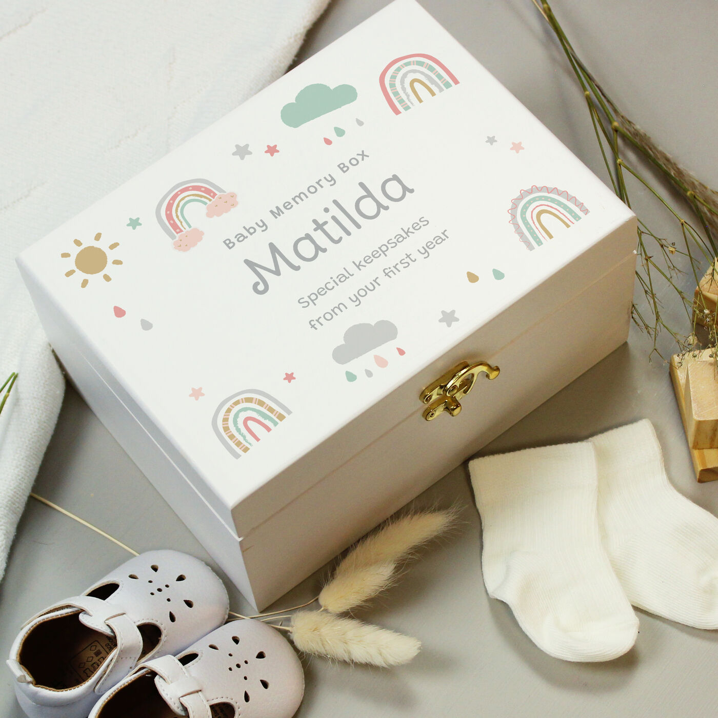 Buy Personalised Rainbow White Wooden Keepsake Box for GBP 24.99 | Card ...