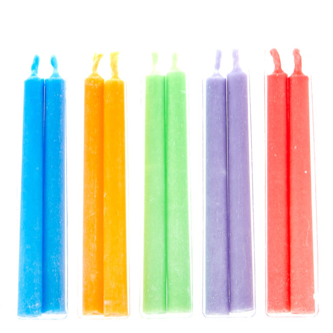 Colour Flame Birthday Candles With Holders - Pack Of 10